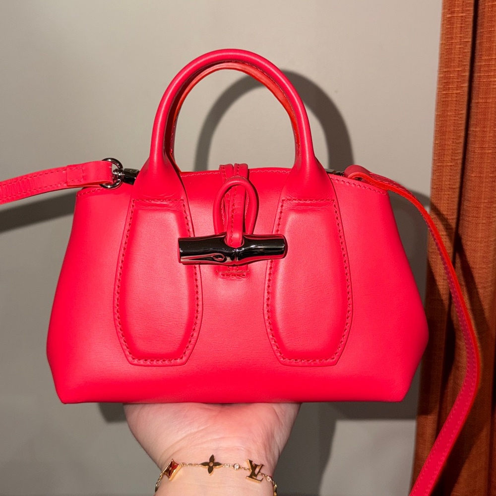 ‼️Authentic NEW Longchamp Le Roseau XS Red Leather Satchel Crossbody Bag - Picture 6 of 15